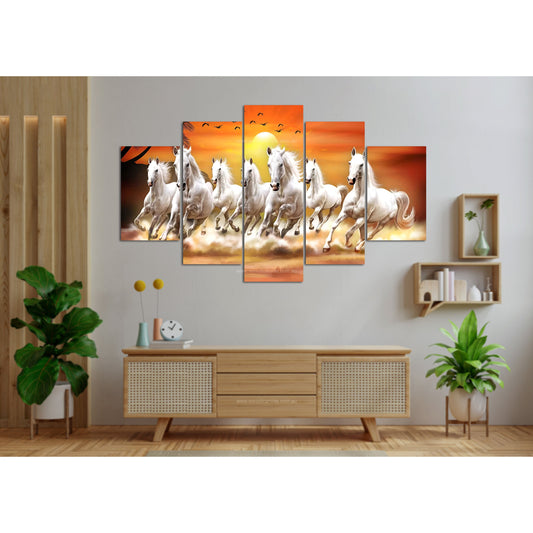 seven horses canvas print five panel